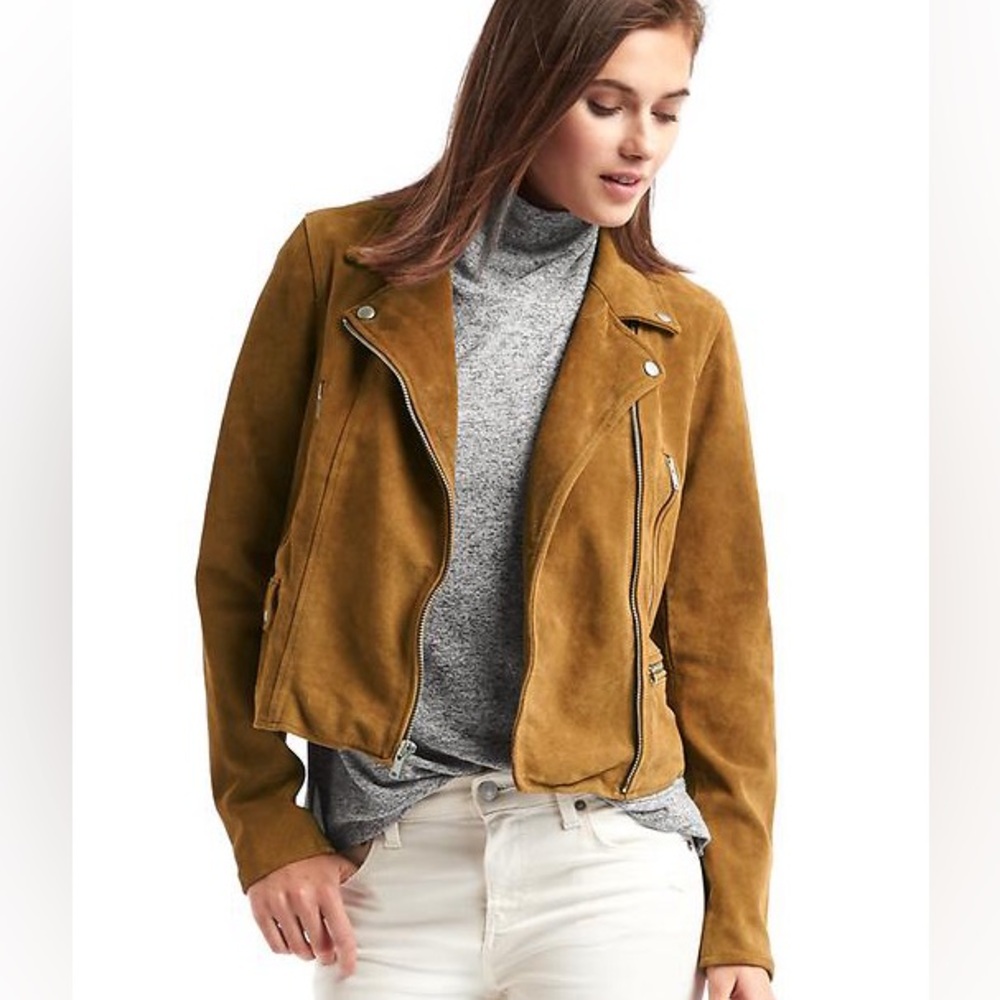 GAP Suede Moto Camel Jacket with Silver Hardware - Size X-Small